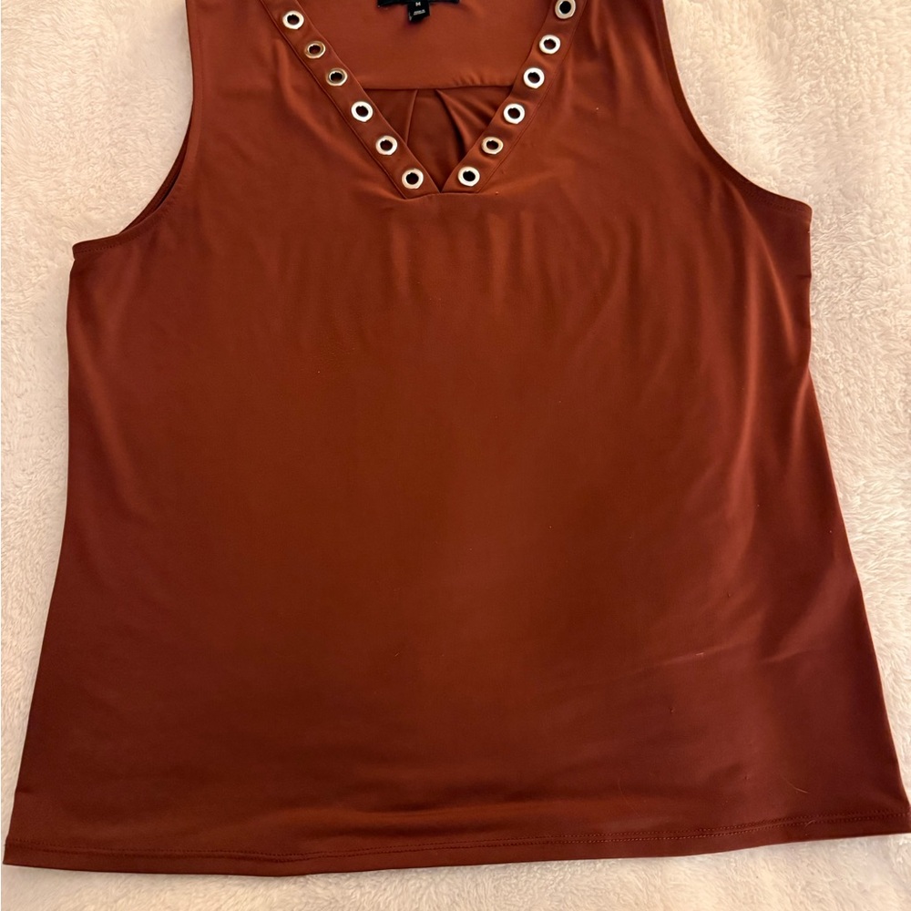 Montgomery Post Brown Sleeveless Tank with Eyelet Detail